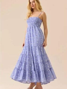 Altar'd State Lilac Smocked Maxi Dress with White Floral